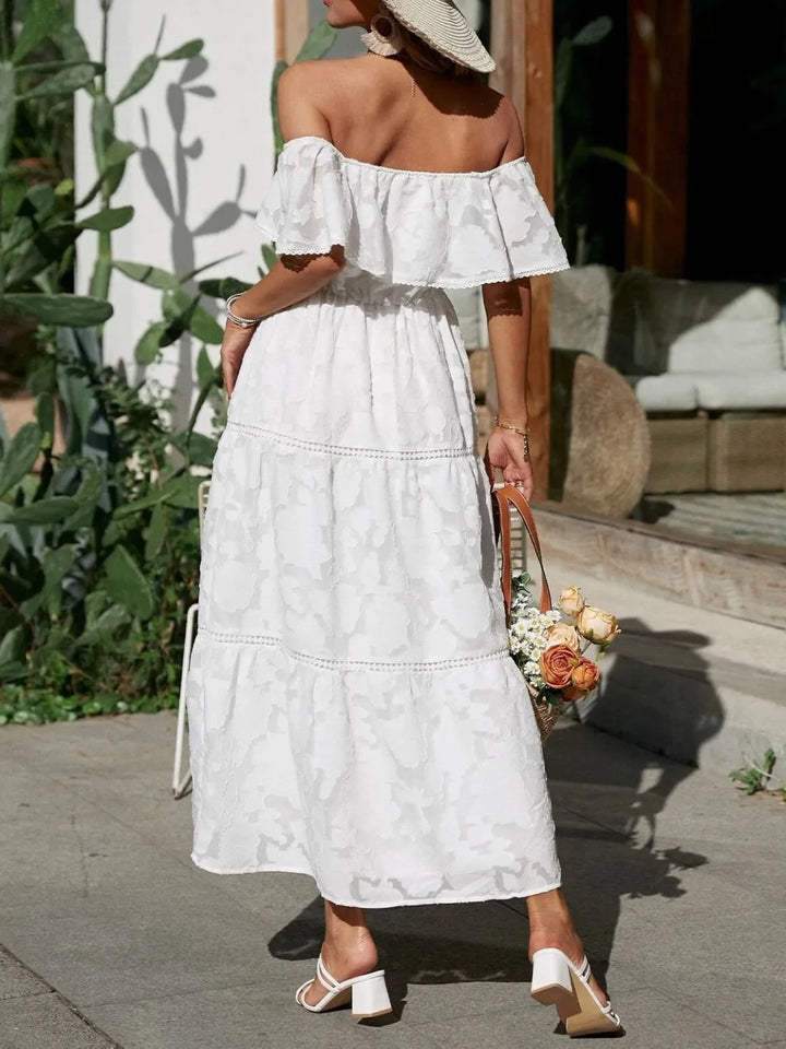 Joanna | Women's Off Shoulder Tiered Maxi Wedding Guest Dress