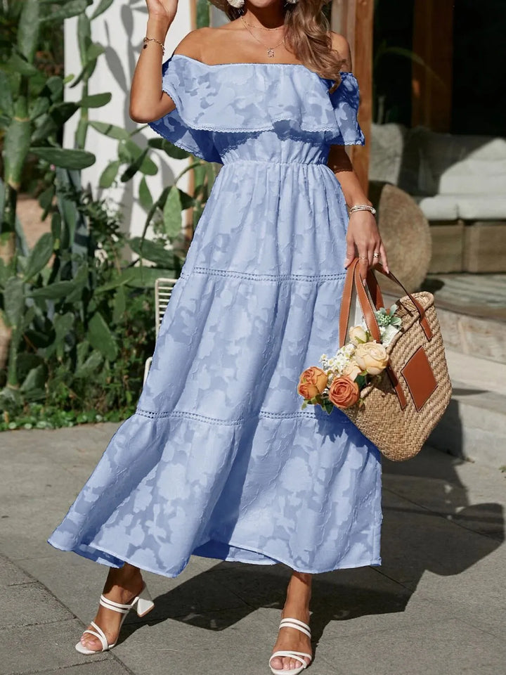 Joanna | Women's Off Shoulder Tiered Maxi Wedding Guest Dress