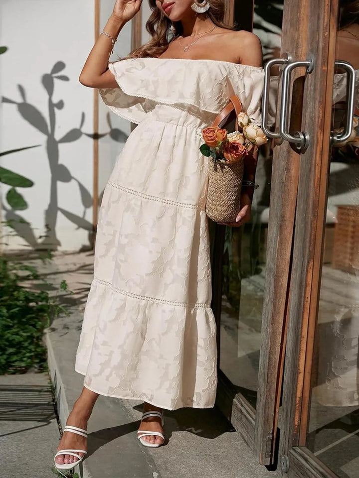 Joanna | Women's Off Shoulder Tiered Maxi Wedding Guest Dress