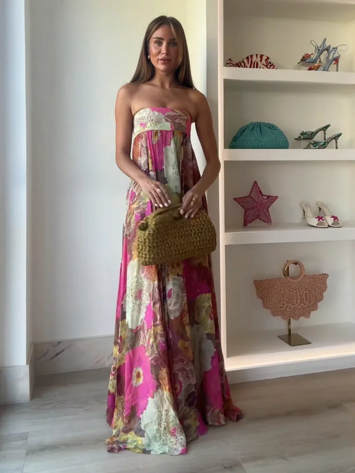 Anna | Women's Strapless Floral Maxi Wedding Guest Dress