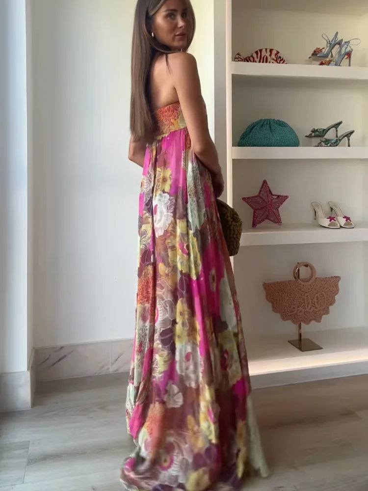Anna | Women's Strapless Floral Maxi Wedding Guest Dress